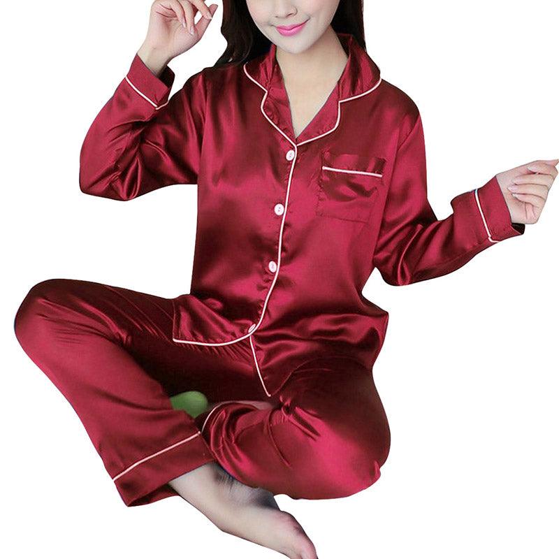 Women's Ice Silk Long Sleeve Home Pajama Set - amazitshop