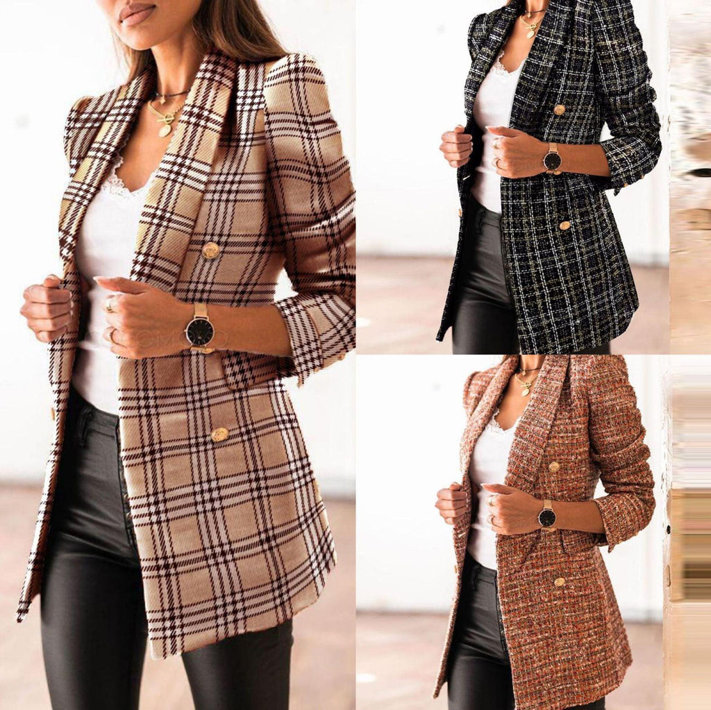 Long Sleeve Double Breasted Blazer Jacket Women - amazitshop