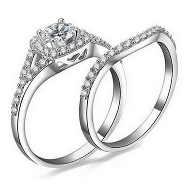 Luxury Square Full Diamond S925 Sterling Silver Combined Ring Set - amazitshop