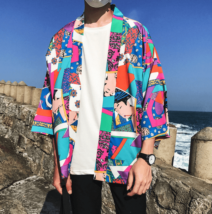 Printed Japanese Style Kimono Jacket cardigan men clothing cardigan male streetwear hiphop casual coat loose kimono - amazitshop