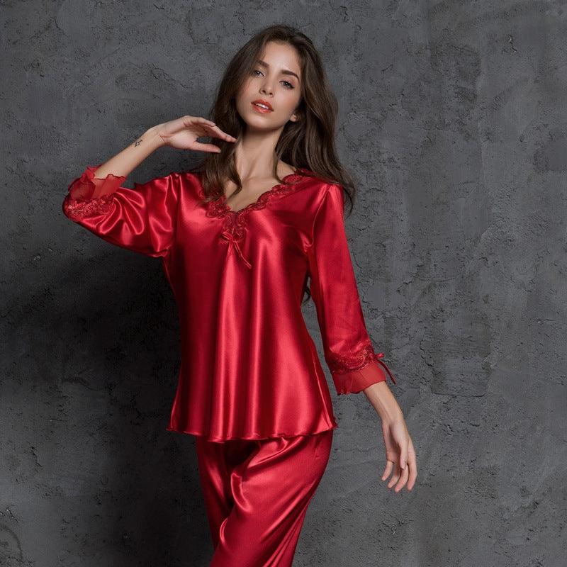 Women's Silk Solid Color Loungewear Robe Set - amazitshop