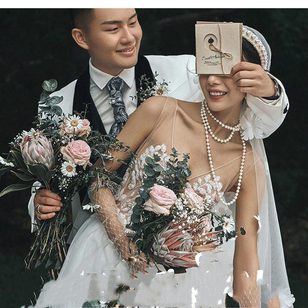 Lace V-neck Summer Couple Photo Shoot Travel Wedding Dress - amazitshop