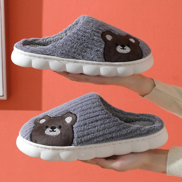 Cute Rabbit Striped Slippers For Women Thick-soled Indoor Couples Warm Winter Non-slip Home Slipper Plush Cotton Shoes - amazitshop