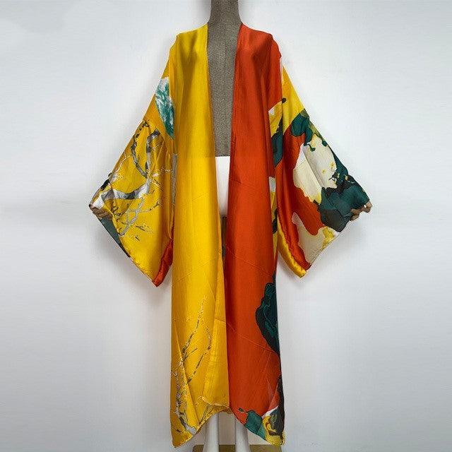 Kimonos Verano Women Print Long Sleeve Cardigan Fem Dress - amazitshop
