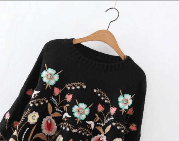 Women Sweater Fashion Floral Embroidery Pullover Streetwear Sweaters - amazitshop