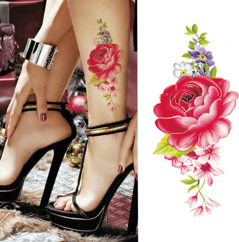 Flower tattoo sticker color sketch tattoo sticker flower peony rose plum tattoo sticker - amazitshop