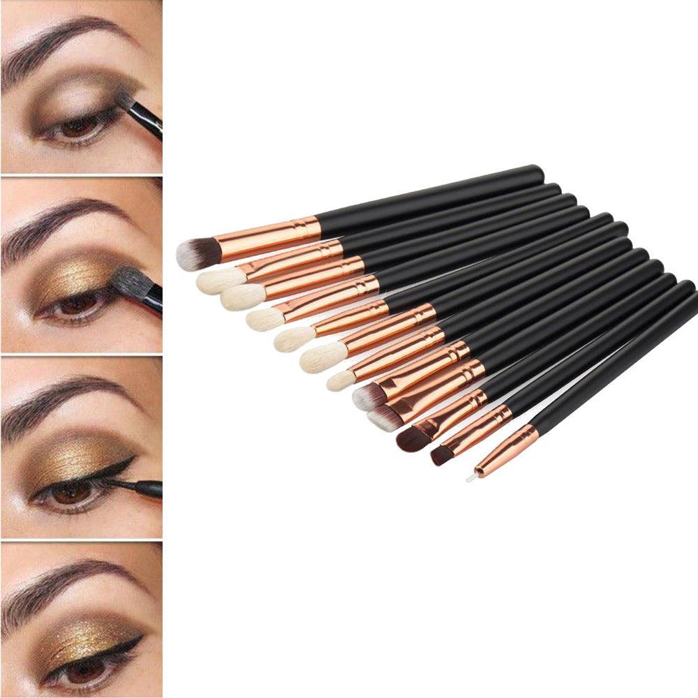 12 makeup brushes set skin color brown gold beauty tools eye shadow brush - amazitshop