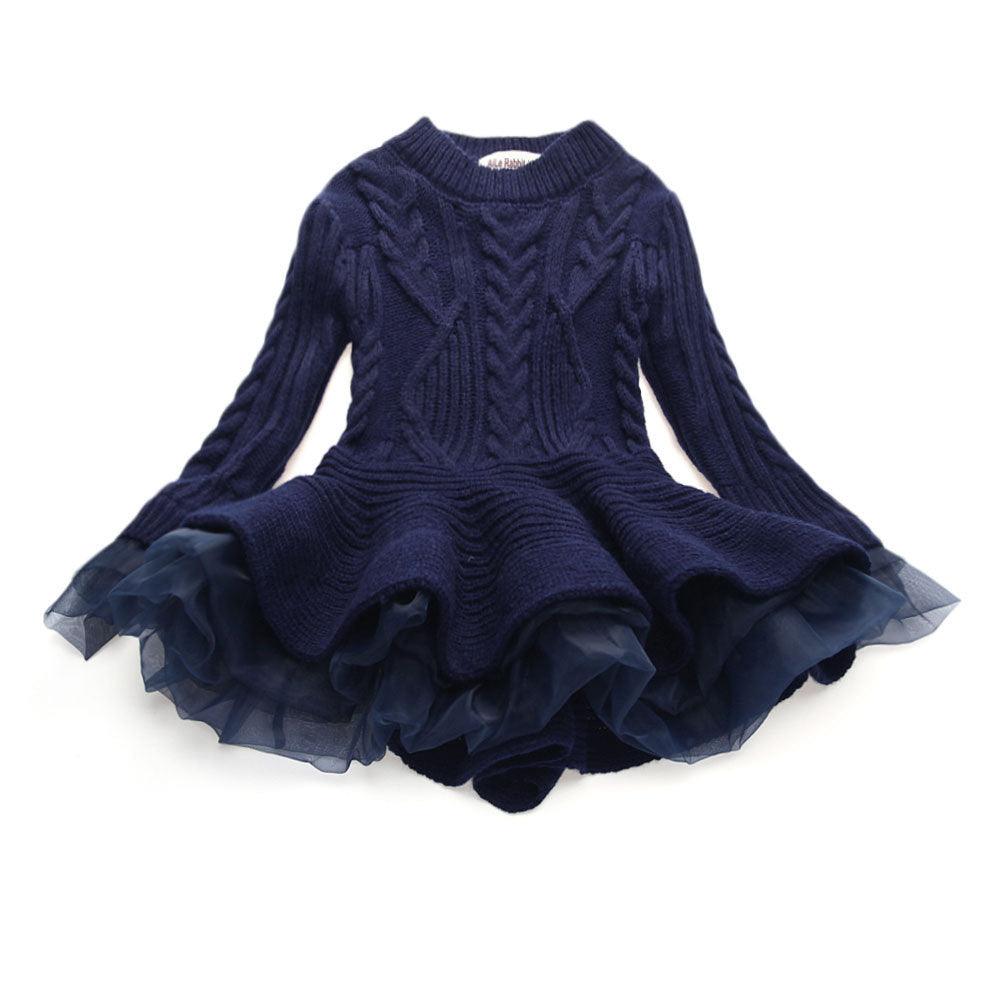 Children's knitted long-sleeved sweater dress - amazitshop