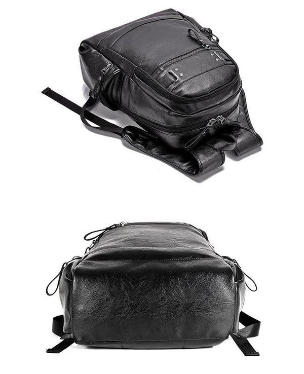 Backpacks for men Bag PU Black Leather Men's Shoulder Bags Fashion Male Business Casual Boy Vintage Men Backpack School Bag - amazitshop