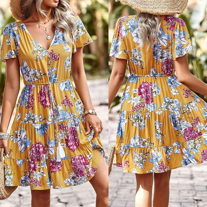 Women Summer Casual Printed Maxi Dress Party Evening Dresses - amazitshop
