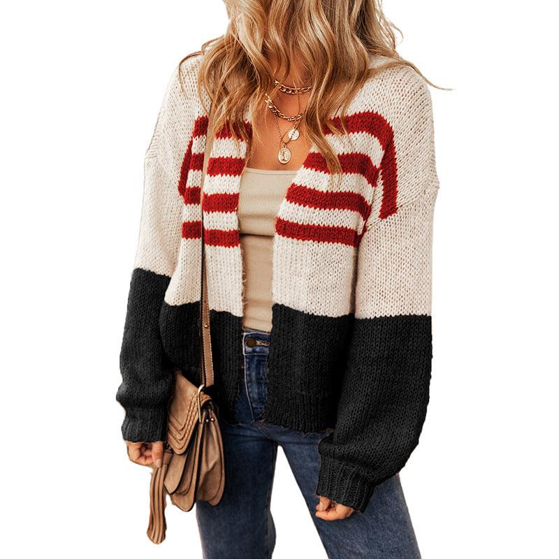 Women's Striped Contrast Cardigan Sweater - amazitshop