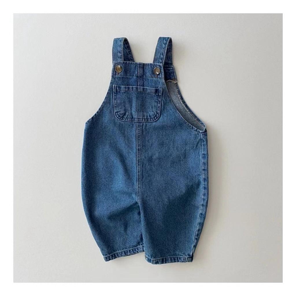 Children's Clothing Infant Toddler Spring And Autumn Floral Denim Suspender Pants - amazitshop