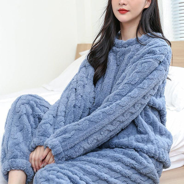Winter Pajamas Sets Home wear Solid Color Loose Thickened Coral Velvet Pullover Long Sleeves And Trousers Warm Pajamas Indoor Outdoor Casual Clothes - amazitshop