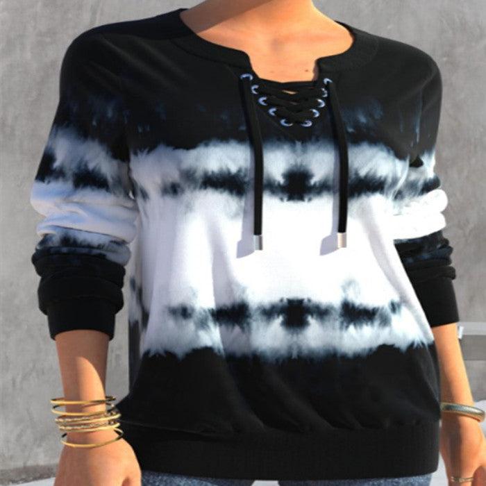 Gradient Printing Fashion Loose-fitting Long Sleeves Sweater - amazitshop