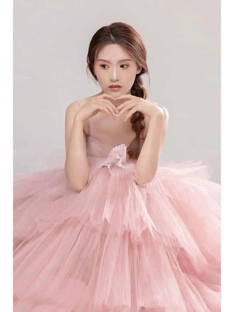 Elegant Girl's Wedding Photography Dress Pink White - amazitshop