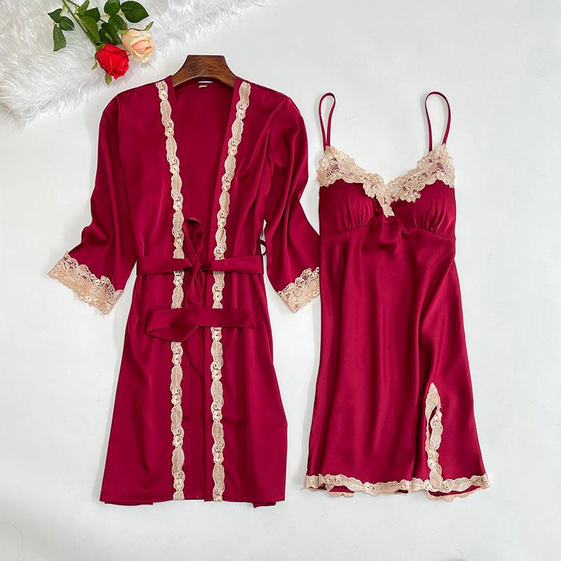 Women's Spring Two Piece Silk Sleeping Dress - amazitshop