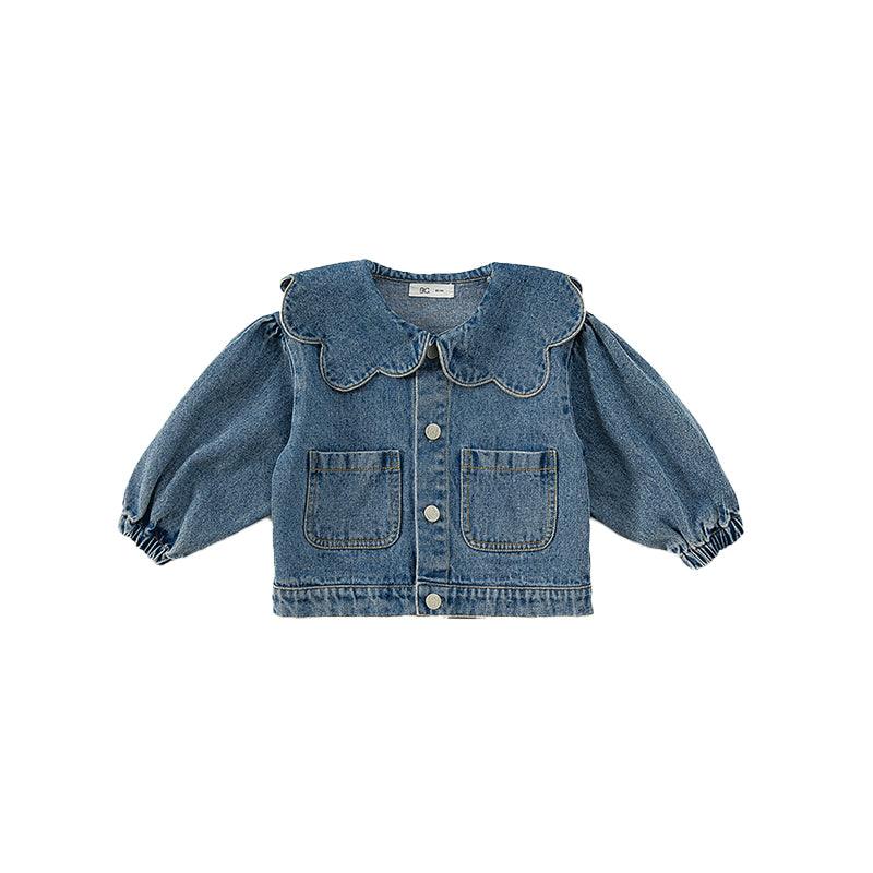 Girl's Denim Jacket Tops Western Style Doll Collar - amazitshop