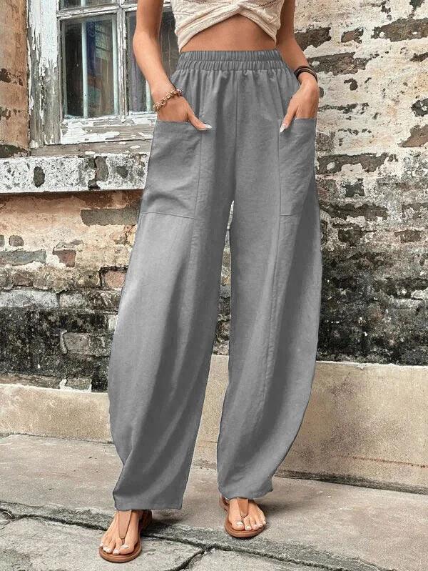 Women's Harem Pants With Pockets High Waisted Casual Beach Pants Loose Trousers Summer - amazitshop