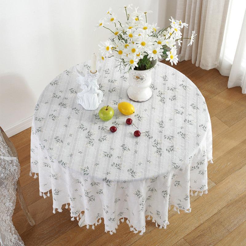Daisy Lilac Cotton Jacquard Round Tablecloth - amazitshop