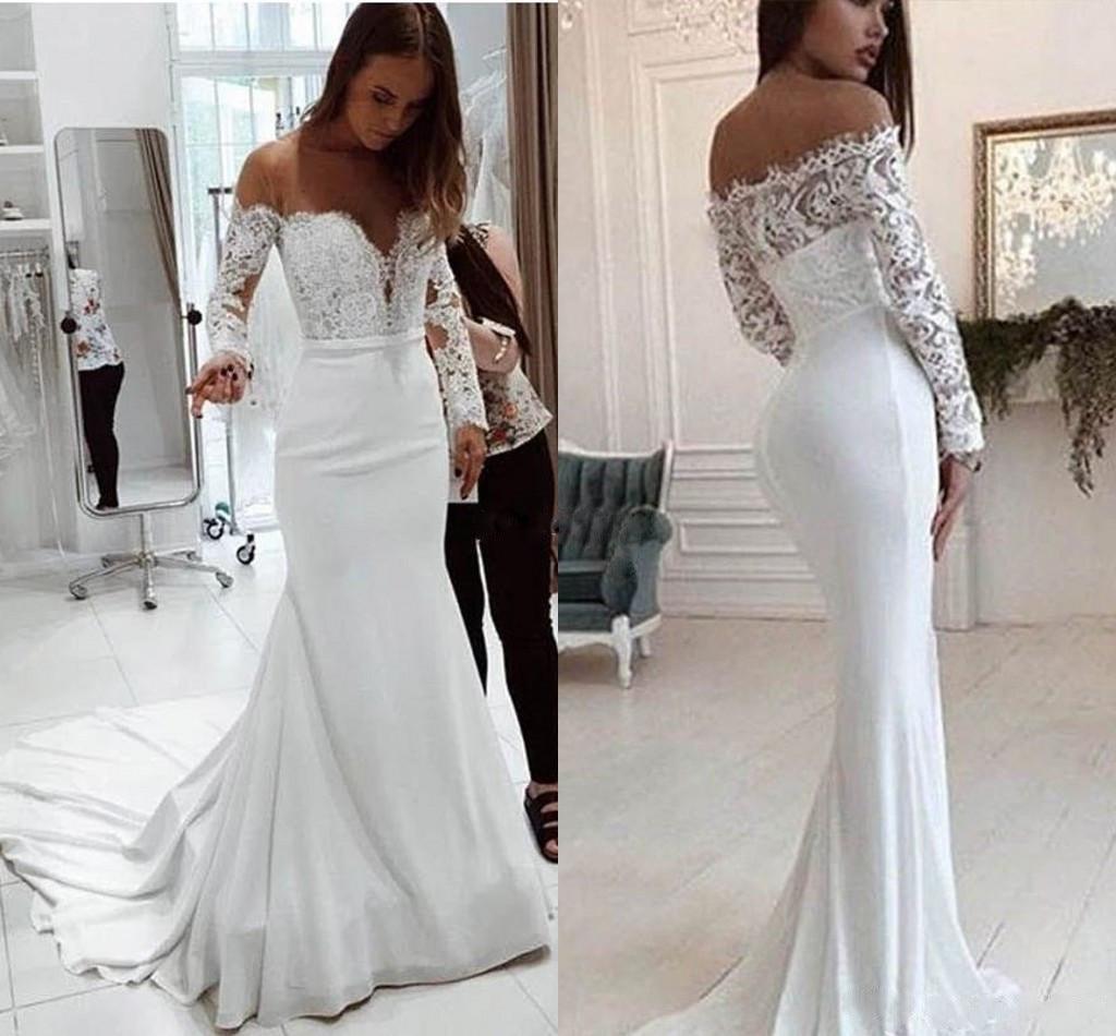 Fashion One Shoulder Lace Long Sleeve Dress Mopping Wedding Dress - amazitshop