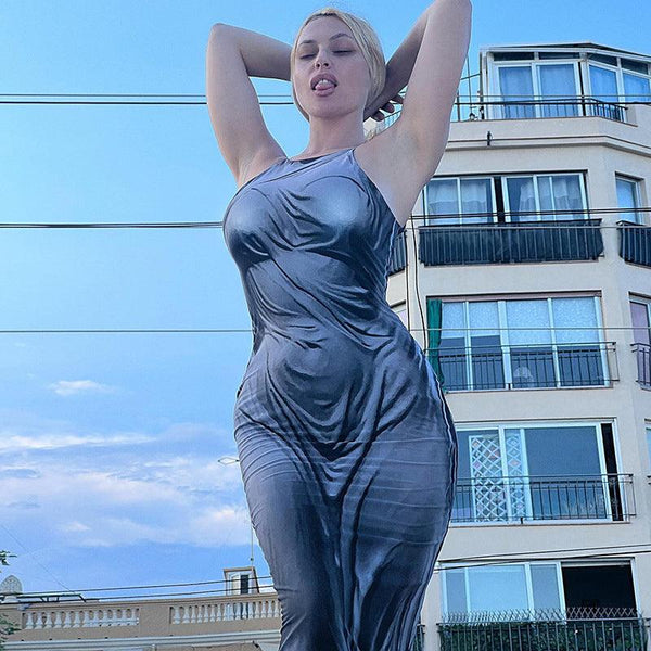 European And American Style Hot Girl Close-fitting Fashion Human Body Printing Slip Dress - amazitshop