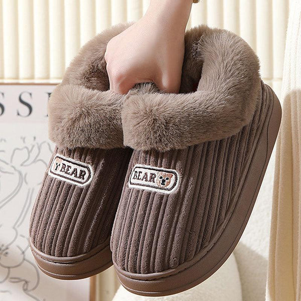 Winter Warm House Slippers Woman Plush Covered Heel Cotton Shoes Indoor And Outdoor Thick-soled Non-slip Fluffy Slippers For Men - amazitshop