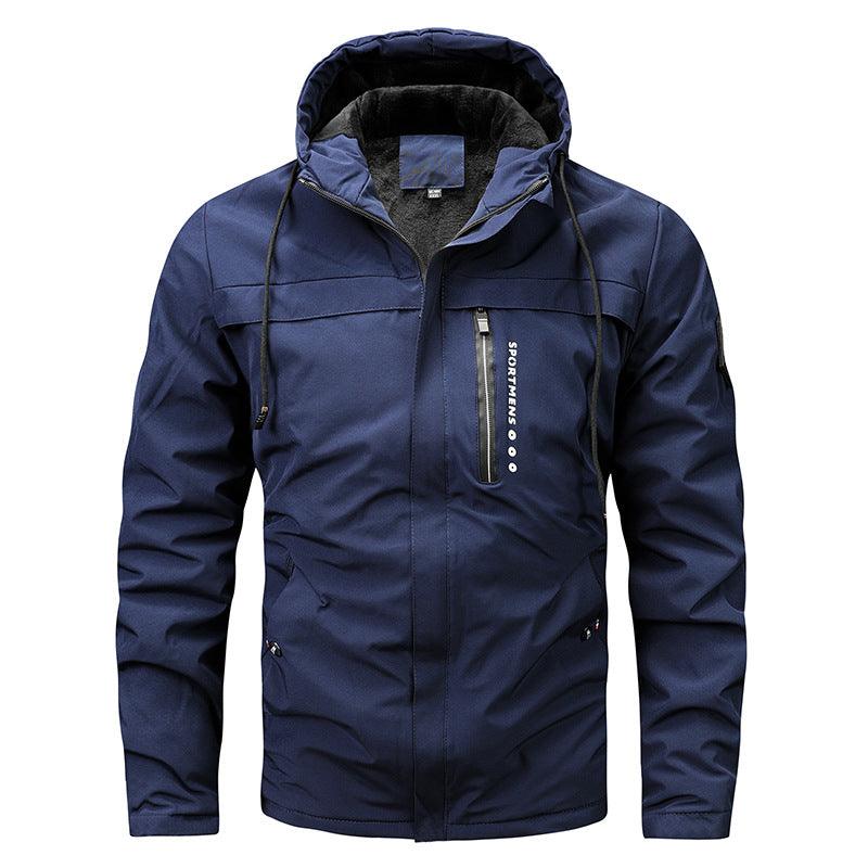 2023 Winter New Plus Size Fleece Hooded Jacket Outdoor Casual Men's Jackets Shell Jacket - amazitshop