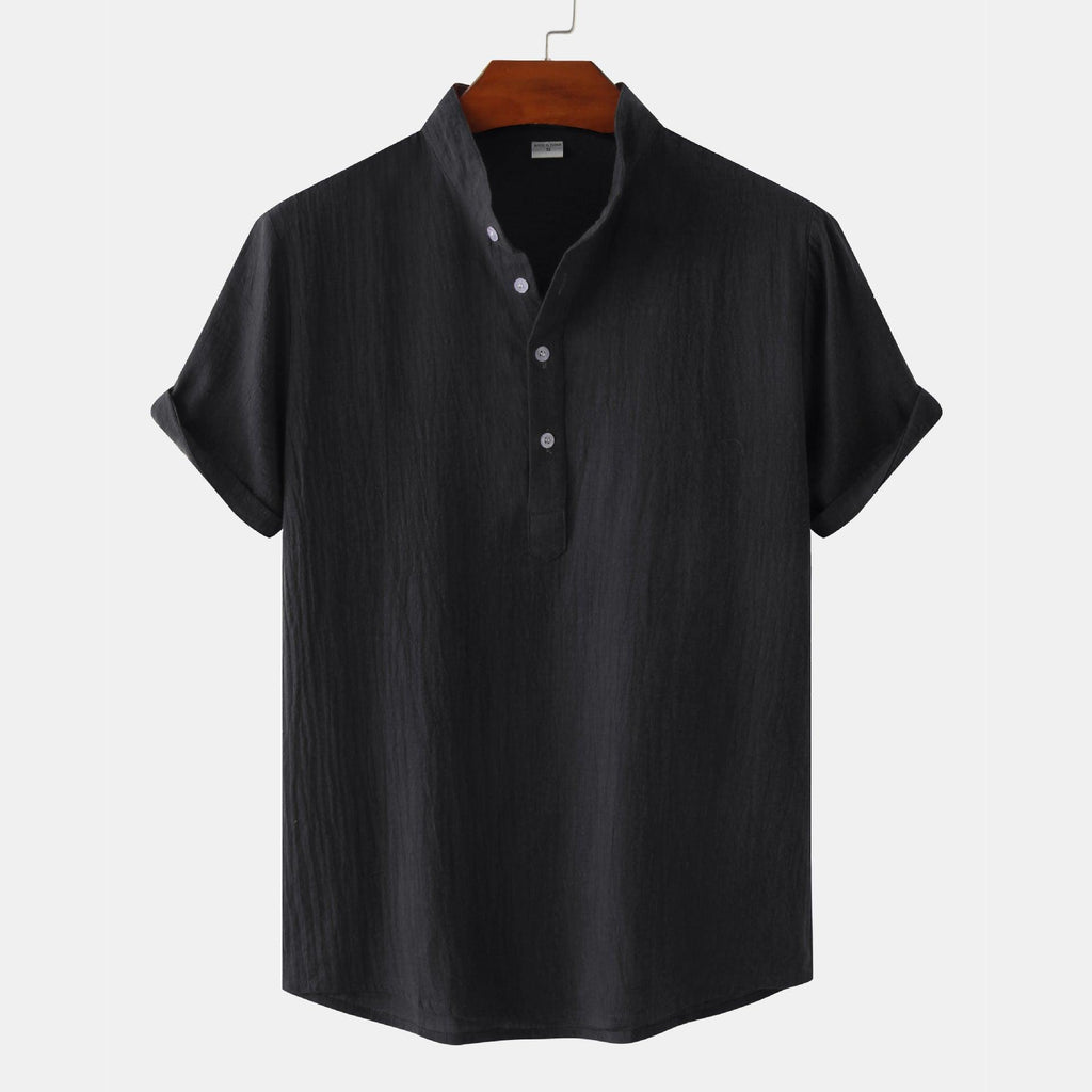 Casual Solid Color Shirt Short Sleeve Shirt Beach T-Shirt Men Tops Summer - amazitshop