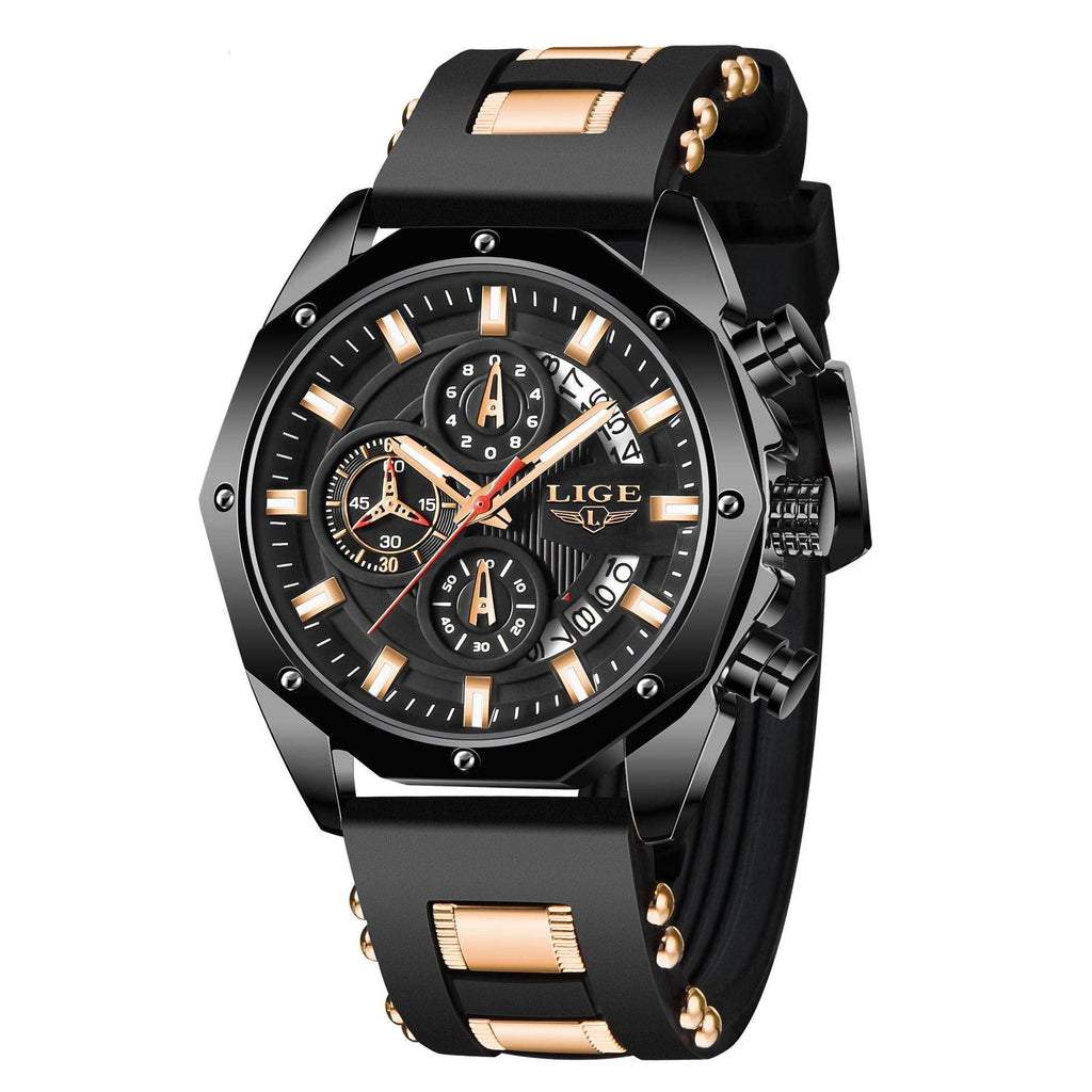 Fashion Mens Watches Top Brand Luxury Silicone Sport Watch Men Quartz Date Clock Waterproof Wristwatch Chronograph - amazitshop