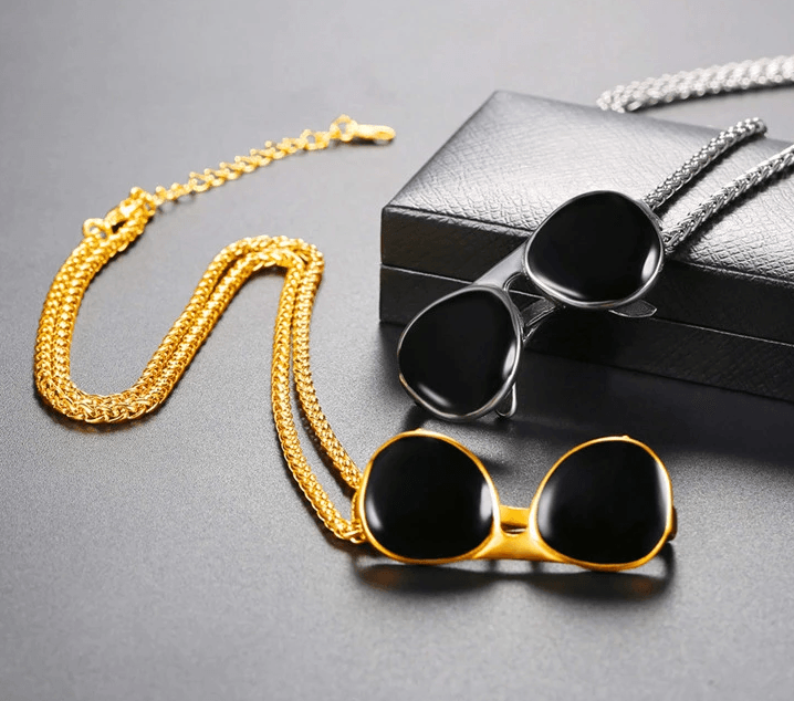 18k gold plated men jewelry cool sunglass pendant necklace with chain - amazitshop