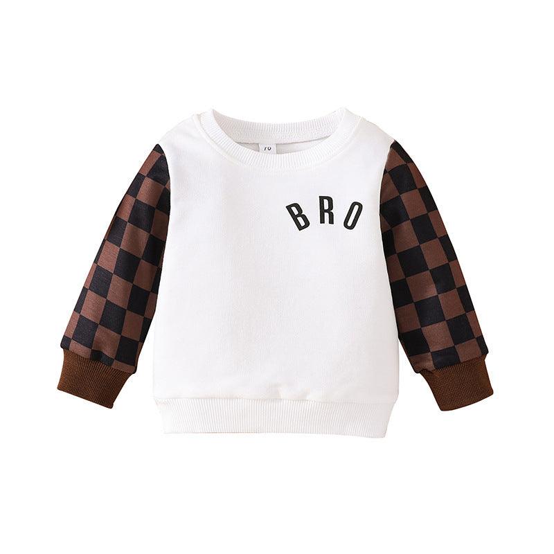 Infants And Toddlers Fall Long-sleeved Tops Fashion Plaid Sweatshirt - amazitshop