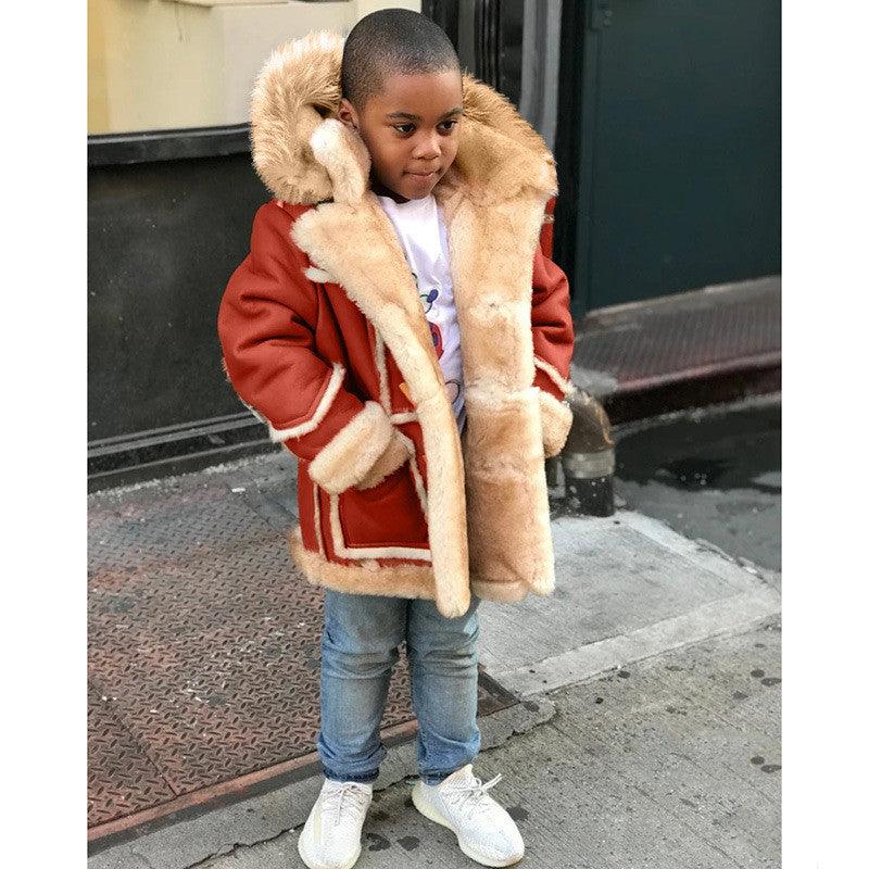 Boys' Warm Fur All-in-one Fashion Hooded Jacket - amazitshop