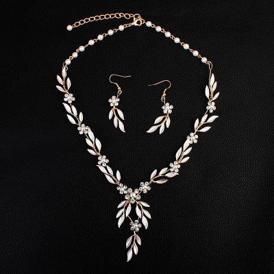 Earrings necklace bridal jewelry three-piece alloy plating European and American bride set jewelry set - amazitshop
