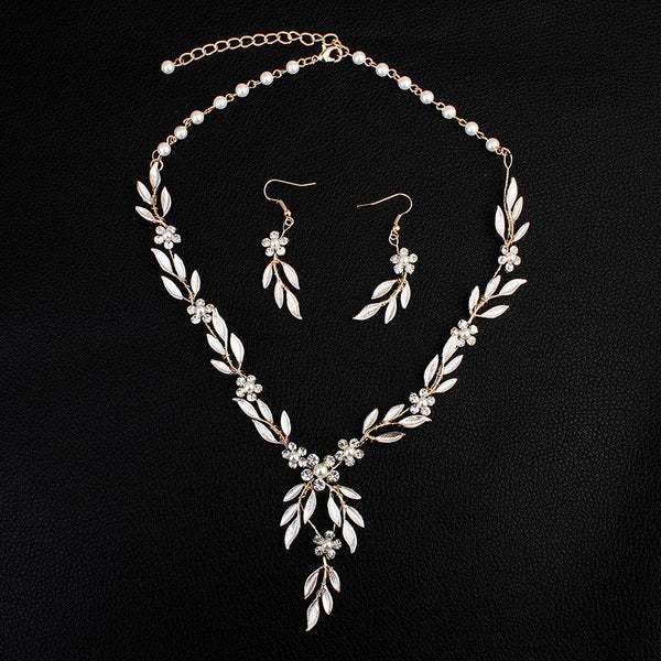 Earrings necklace bridal jewelry three-piece alloy plating European and American bride set jewelry set - amazitshop