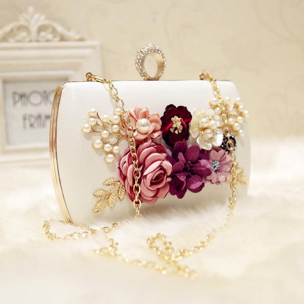 High quality luxury handmade flowers evening bags brand dinner clutch purse with chain flower banquet bags - amazitshop