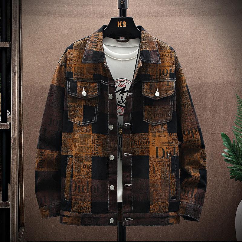 Men's Loose Plus Size Trendy Printed Denim Jacket - amazitshop