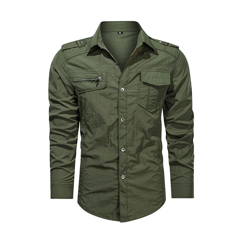 Men Shirt Outwear Military Thin Long Sleeve Shirts Quick-dry Solid Casual Fit Men Shirt - amazitshop