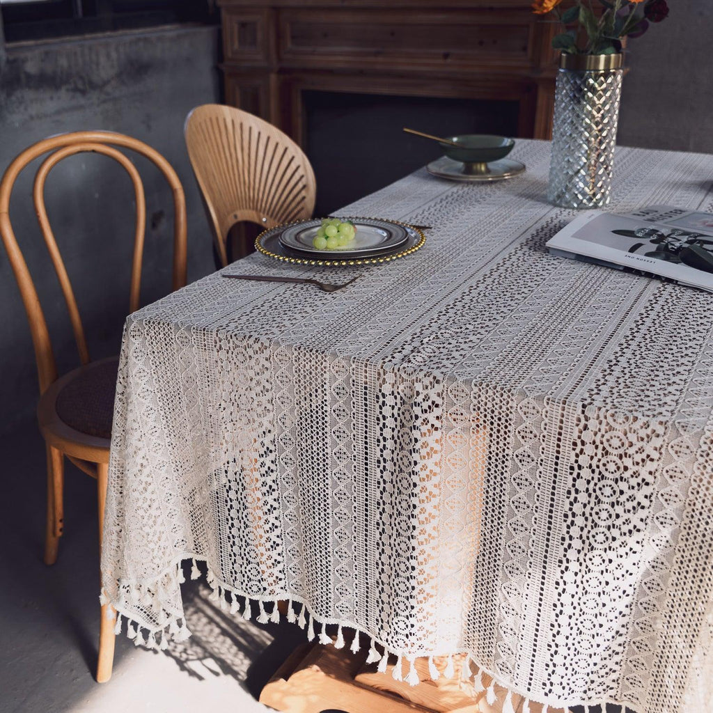 Lace Hollow Dining Table Fabric White - amazitshop