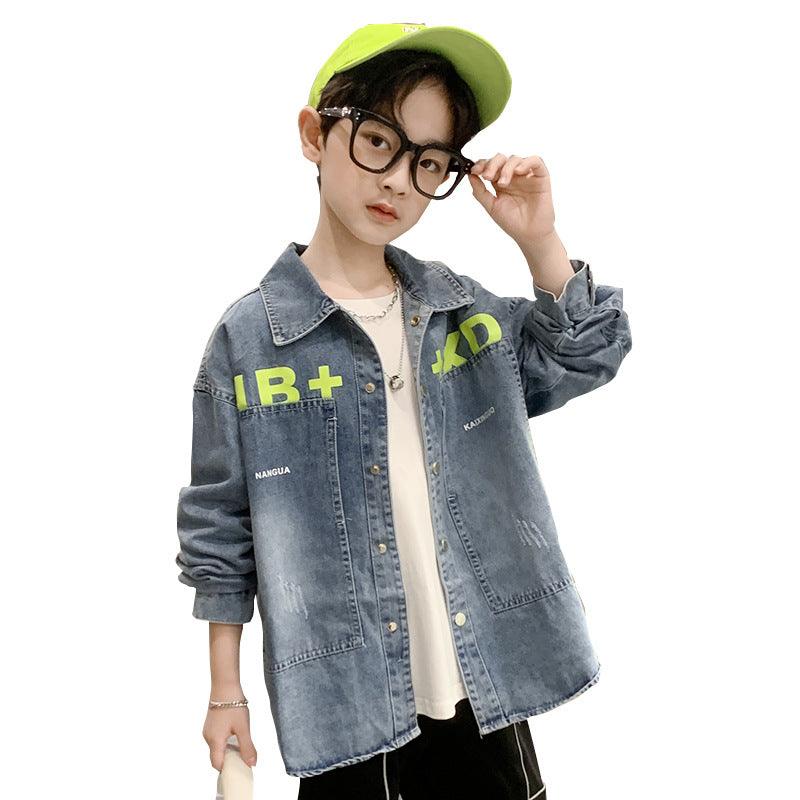 Boys Denim Shirt Jacket Long-sleeved Western Style - amazitshop