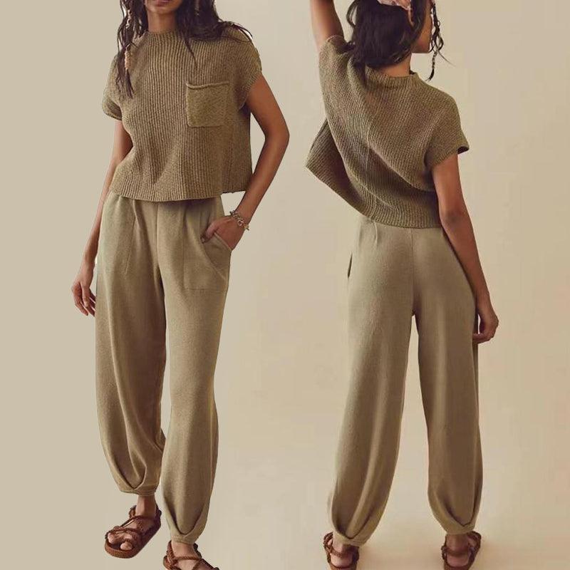 Women's Casual Two Piece Outfits With Pockets Summer Sleeveless Top And Loose Pants Fashion Tracksuit Lounge Sets