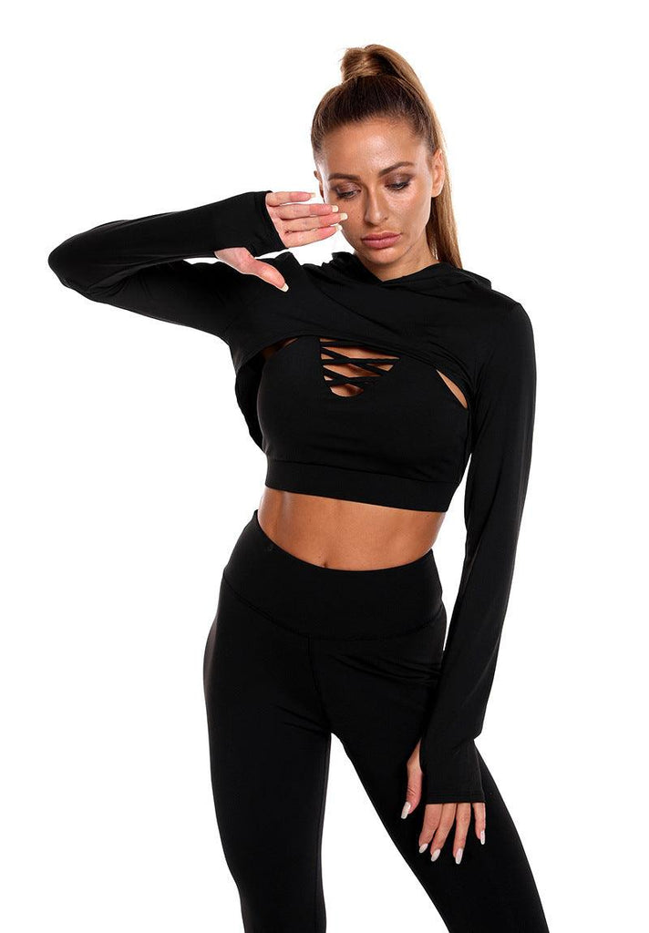 3pcs Sports Suits Long Sleeve Hooded Top Hollow Design Camisole And Butt Lifting High Waist Seamless Fitness Leggings Sports Gym Outfits Clothing - amazitshop