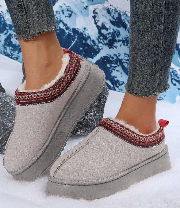 Women's Snow Boots Winter Fleece-lined Warm Slugged Bottom Heel-free Toe Cap Fluffy Cotton Shoes - amazitshop