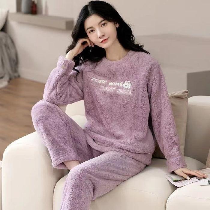 Flannel Women Pajamas Sets Sleepwear Home - amazitshop