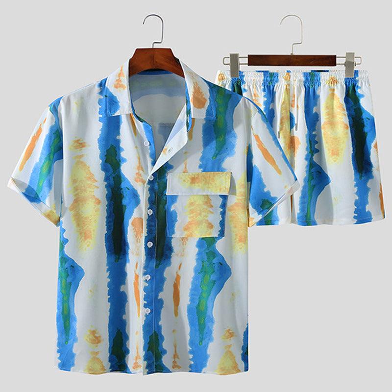 Men's Casual Beachwear Stripe Print Set - amazitshop