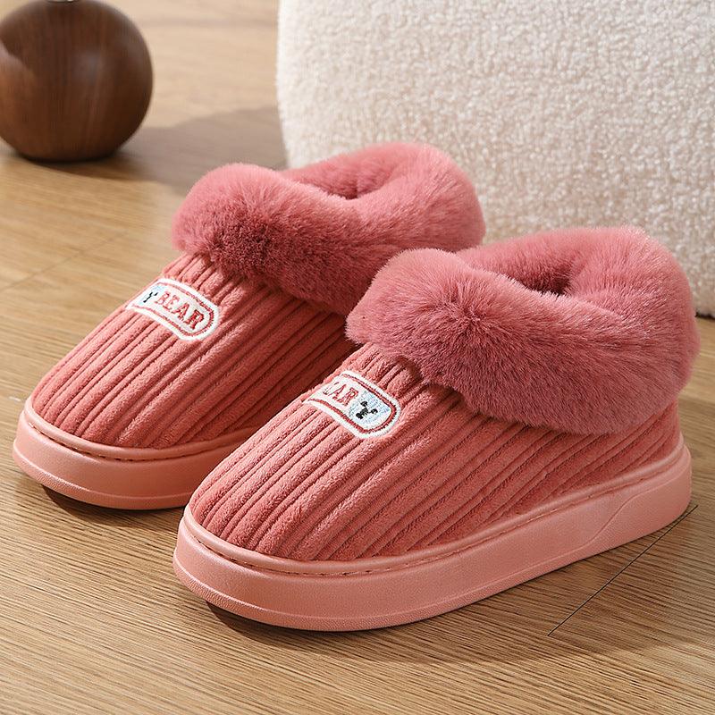 Winter Warm House Slippers Woman Plush Covered Heel Cotton Shoes Indoor And Outdoor Thick-soled Non-slip Fluffy Slippers For Men - amazitshop