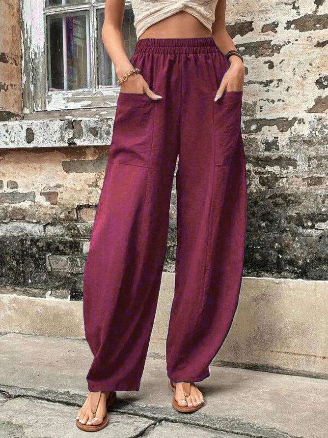 Women's Harem Pants With Pockets High Waisted Casual Beach Pants Loose Trousers Summer - amazitshop