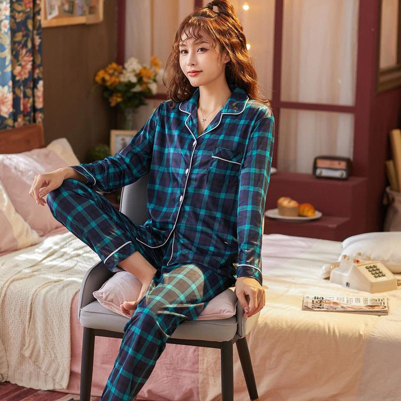 Plaid Pajama Set Long Sleeve Shirt And Full-Length Pant Pjs Lounge Sets - amazitshop
