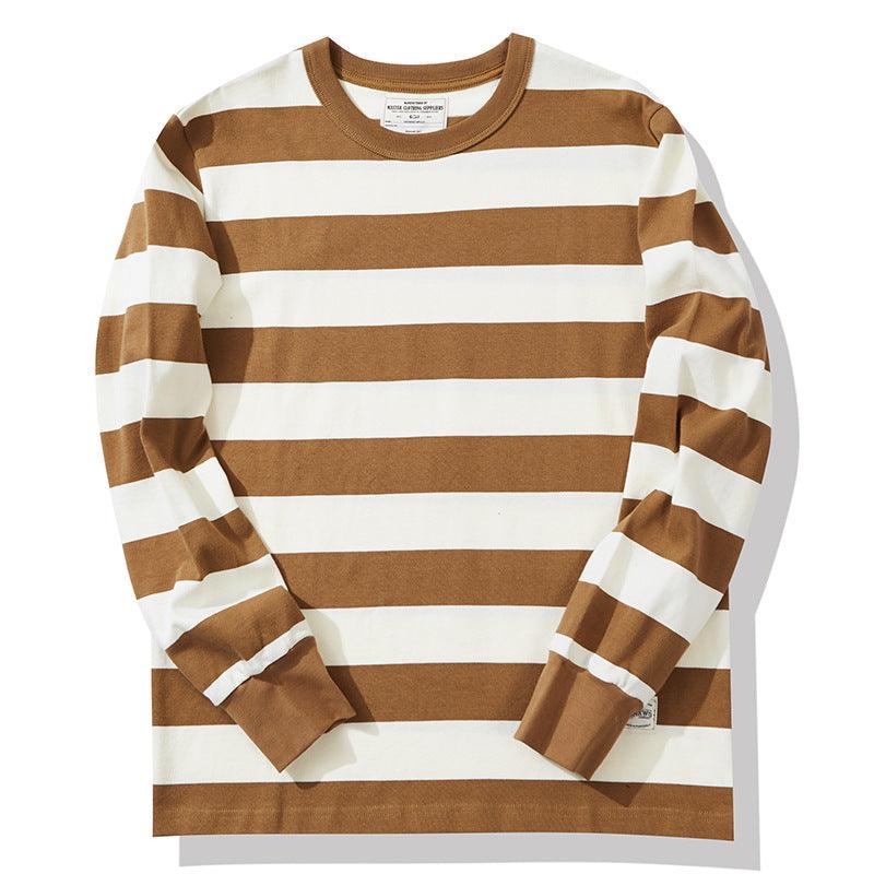 Cotton Striped Long Sleeve T-Shirt Men Classical Casual Thick Pullover Tops - amazitshop