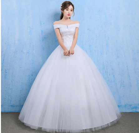 Wedding dress new bride married Korean style Qi thin one word shoulder wedding tail shoulder spring and summer models - amazitshop