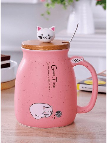 450ml Cartoon Ceramics Cat Mug With Lid and Spoon Coffee Milk Tea Mugs Breakfast Cup Drinkware Novelty Gifts - amazitshop